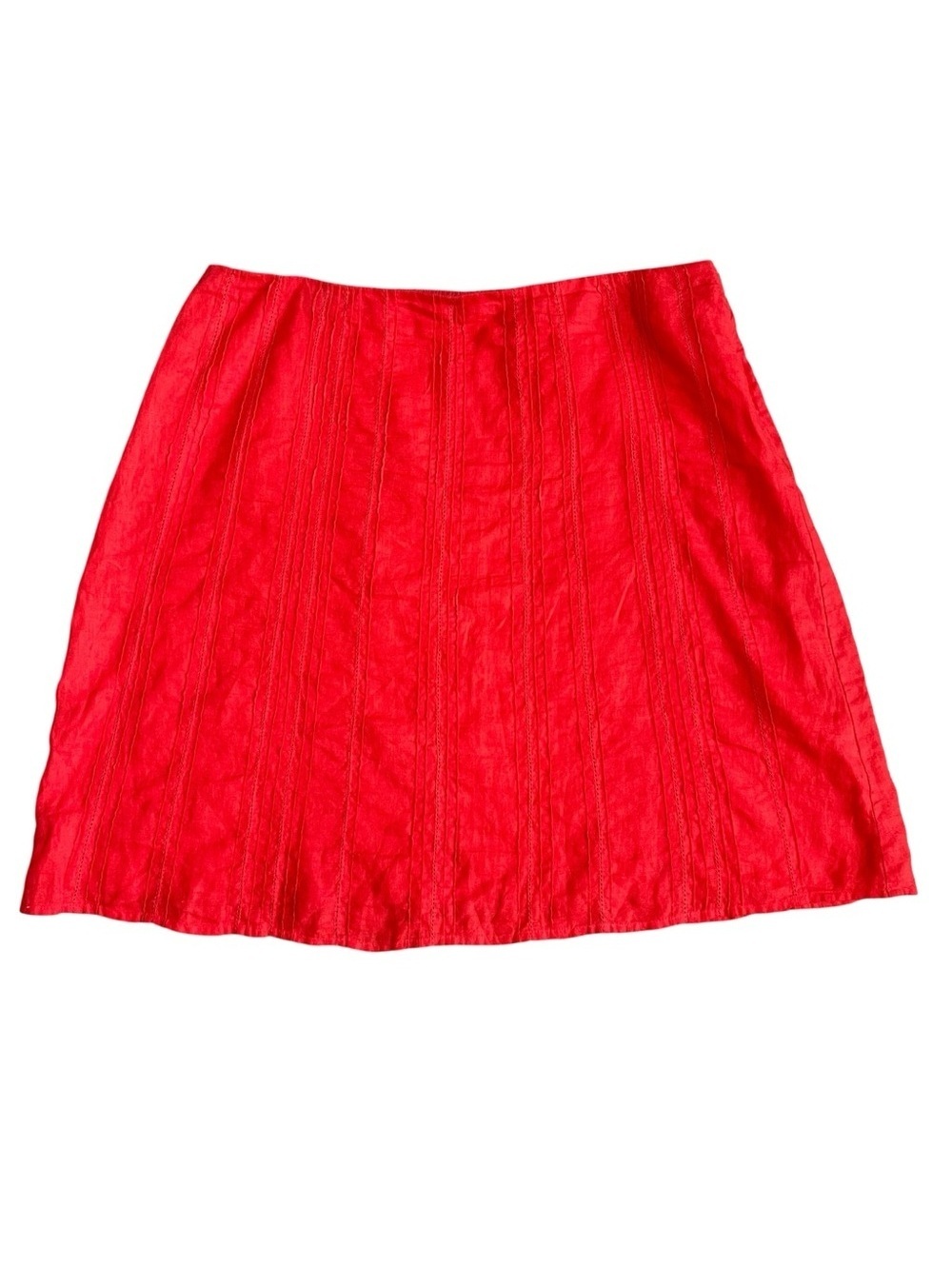 Eileen Fisher 100% Irish Linen Aline Skirt Red Sz Large Eyelet Colorful Coastal